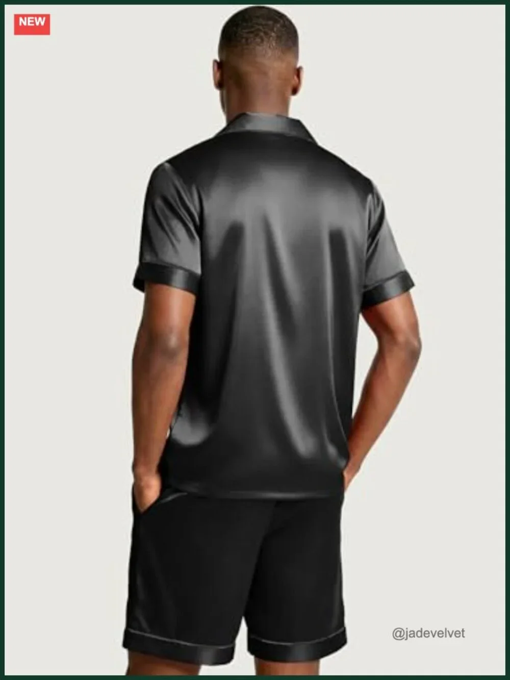 Mens Silk Satin Pajamas Set Short Sleeve Button Up Lounge Pjs with Pockets